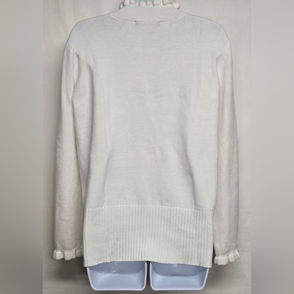 French Connection Sweater L Bright White Turtle Neck Mock Long Sleeve Ruffled - Picture 4 of 6